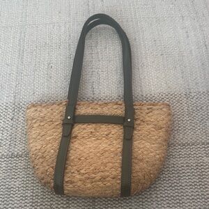 Zara Woven Straw Shoulder bag with Olive Trim